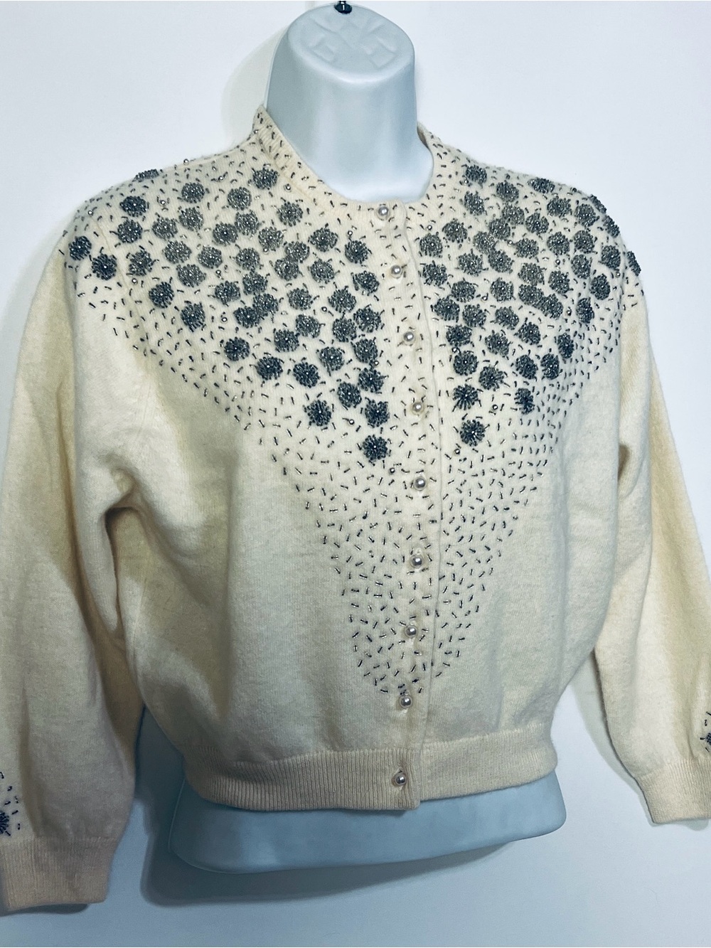 Vintage MAWAH co. Casmira Cream Women's Embellished Button-Front Cardigan